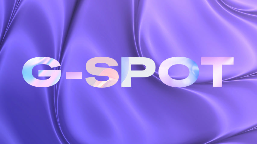 Gradient G-SPOT text in front of purple design imitating bedsheets. 