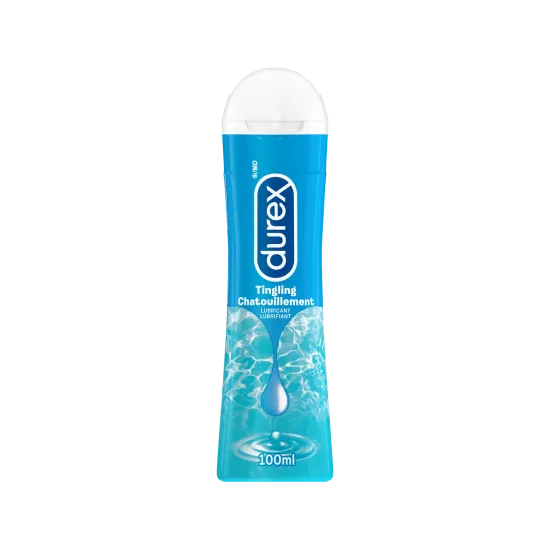 Durex Play tingling lube in a blue 100 mL bottle./FR Lubrifiant Durex Play Chatouillement dans une bouteille bleue de 100 ml.