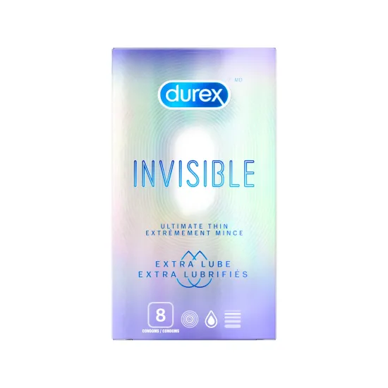 Durex Invisible Ultimate Thin Condoms, Extra Lubricated, 8 pack